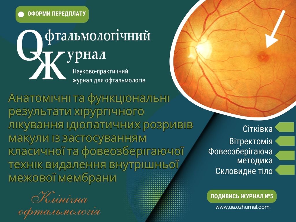 Анатомічні та функціональні результати хірургічного лікування ідіопатичних розривів макули із застосуванням класичної та фовеозберігаючої технік видалення внутрішньої межової мембрани