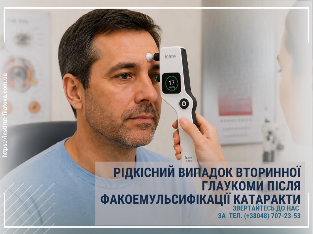 РІДКІСНИЙ ВИПАДОК ВТОРИННОЇ ГЛАУКОМИ ПІСЛЯ ФАКОЕМУЛЬСИФІКАЦІЇ КАТАРАКТИ